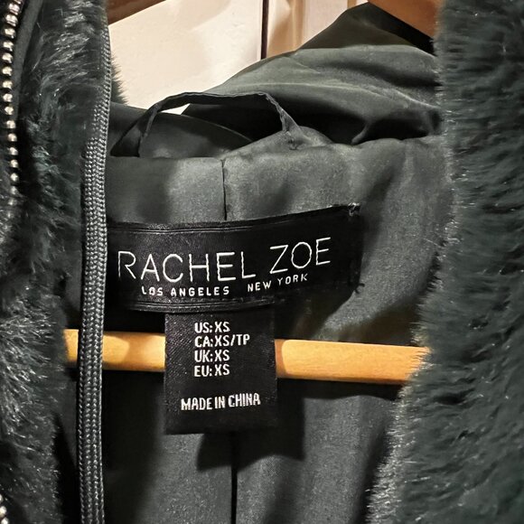 Rachel Zoe Faux Fur Bomber Jacket with Hood – Forest Green | Size XS - Picture 4 of 5